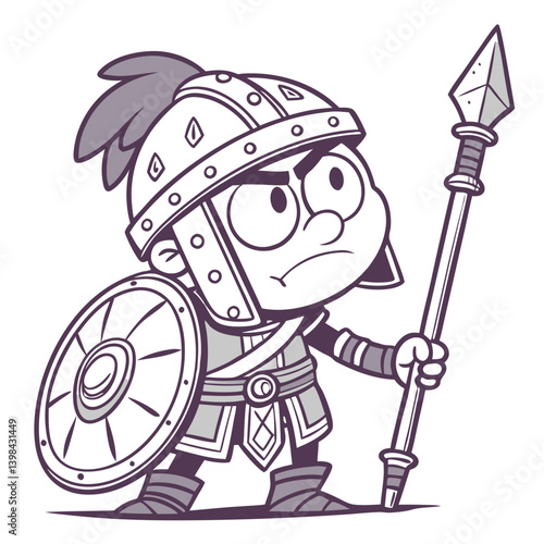 Cartoon Roman Warrior with Spear and Shield Vector Illustration for Comics Coloring Books