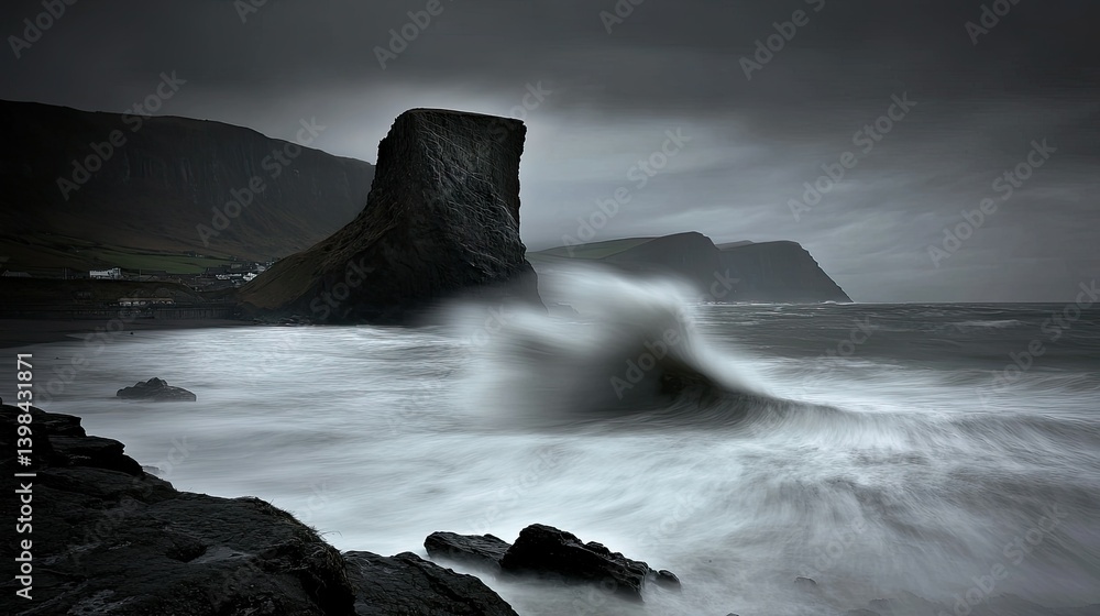 Fototapeta premium Dramatic coastal scene of a rough ocean near large rock formations