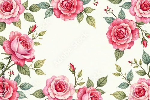 Delicate watercolor roses repeat in a soft, vintage pattern , seamless, romantic