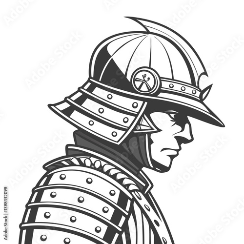 Samurai Warrior Vector Illustration Feudal Japan Armor Design for Tattoo and Coloring Art