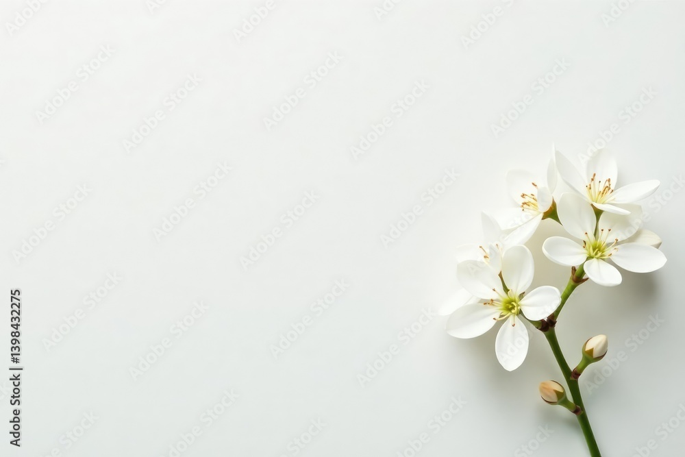Obraz premium Delicate white flower blossoms on pure white backdrop, minimal, background, petal