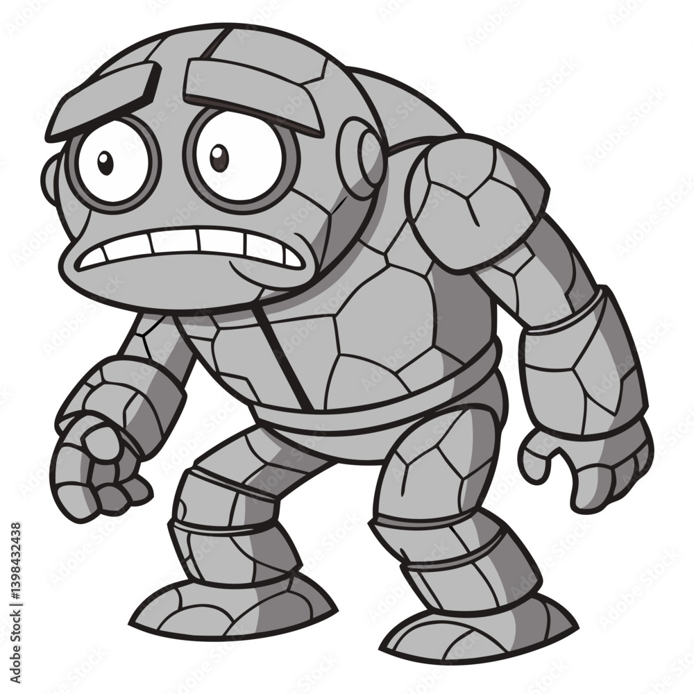 Obraz premium Cartoon Stone Robot Character Vector for Children’s Coloring Books and Artwork