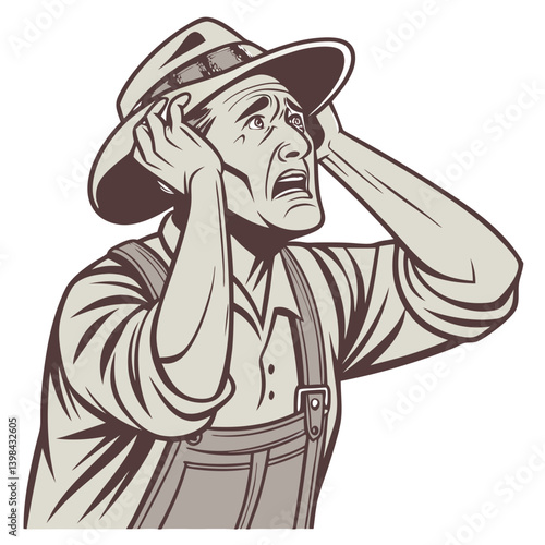 Distressed Farmer Illustration Vintage Style Vector Art for Editorial and Storytelling Use