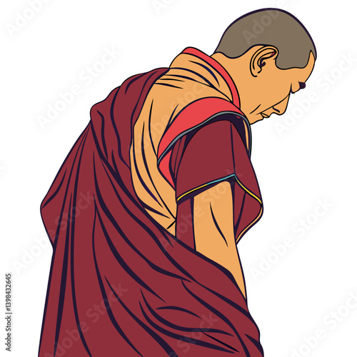 Buddhist Monk Silhouette Vector Meditation Spirituality Illustration Art