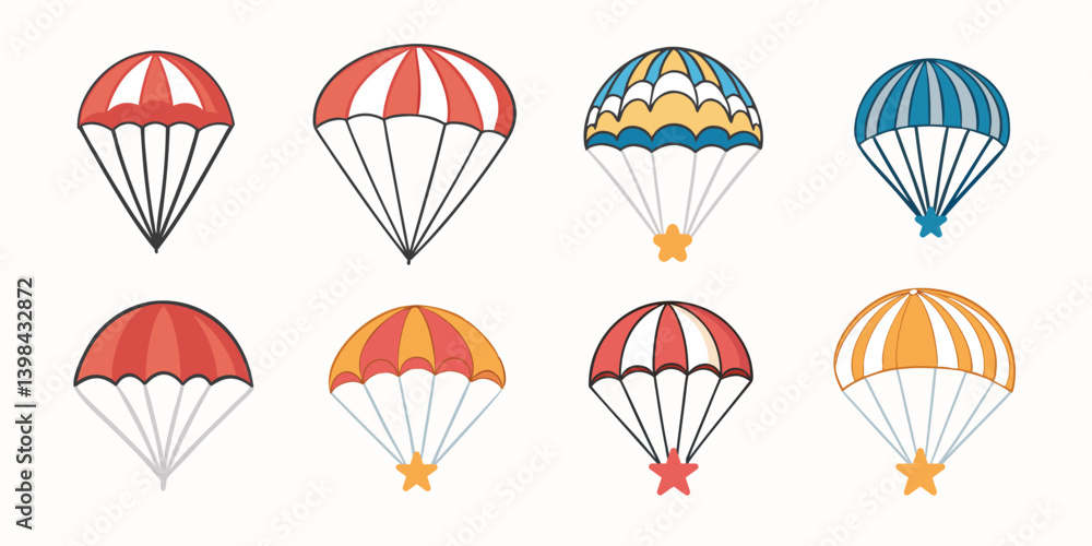 Obraz premium Colorful Parachute Icons Set Eight Fun Designs for Kids' Projects