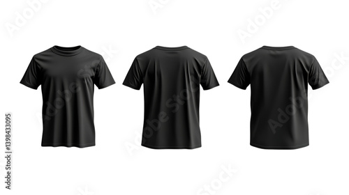 Pack of T-Shirts Front and Back Set Against Transparent Background for Apparel or Design Projects photo
