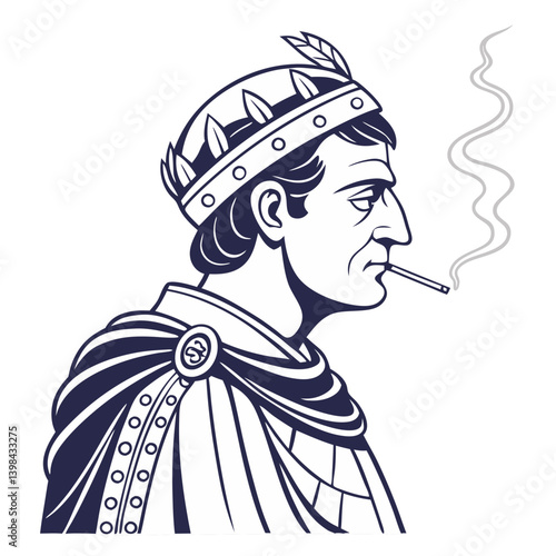 Roman Emperor Smoking Cigarette Vector Illustration for T-Shirt Design