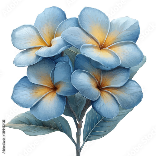 Plumeria flower, watercolor illustration, isolated on a white background.

