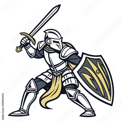 Medieval Knight Warrior with Sword and Shield Vector Illustration