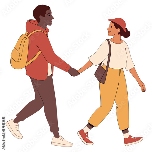 Young Couple Holding Hands Smiling Vector Illustration for Friendship and Relationship Themes