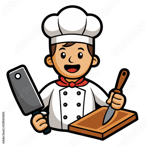 Cartoon Chef Character with Knife and Cutting Board Vector for Culinary Projects