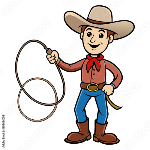 Cartoon Cowboy Character with Lasso for Western Themed Designs and Projects