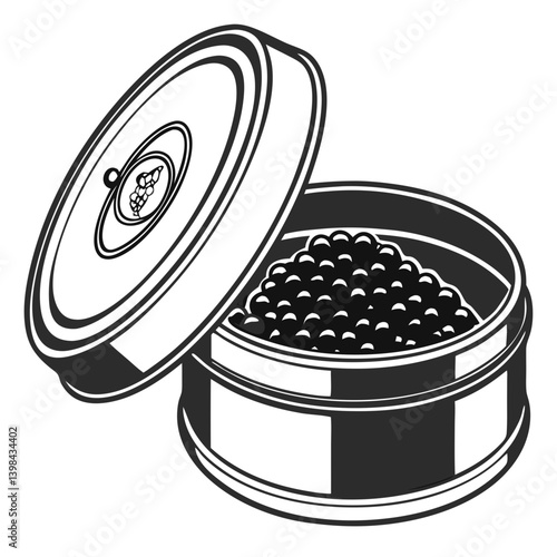 Vector Illustration Open Caviar Tin Opulent Food Luxury Gourmet Design