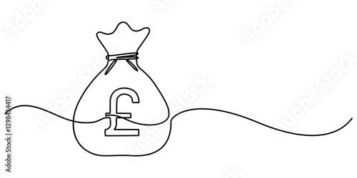 Money bag continuous one line drawing. Business dollar sign concept. Vector illustration isolated on white background, Continuous Line Drawing of Saving Money Icon. Hand Drawn Symbol Vector concept.