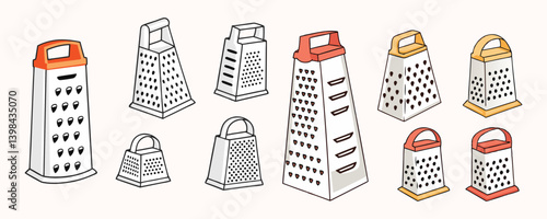 Collection of various kitchen graters different shapes sizes and colors for culinary tasks