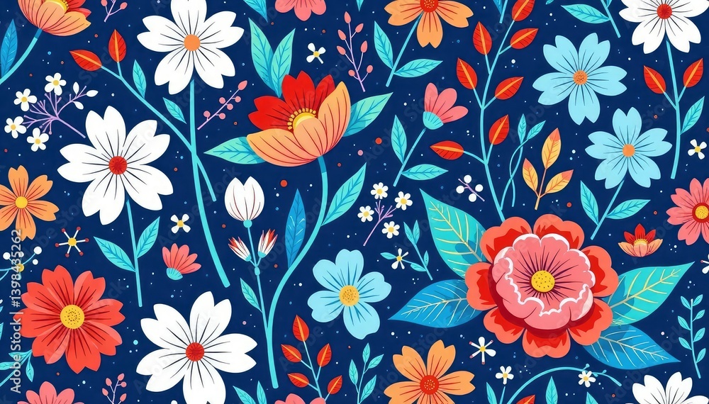 Intricate navy blue wildflowers in a repeating motif , blue floral pattern, pattern Intricate navy blue wildflowers in a repeating motif , blue floral pattern, pattern