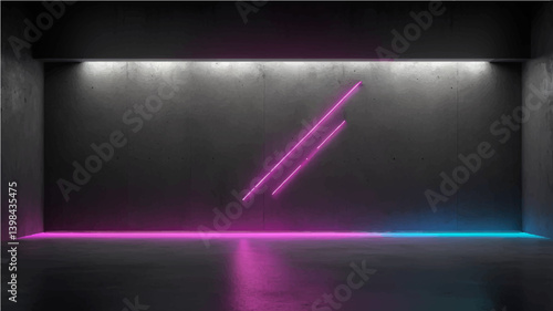 Cement wall with neon light on dark background