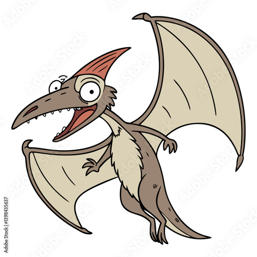 Cartoon Pterodactyl Vector Illustration Fun Prehistoric Dinosaur Art for Kids