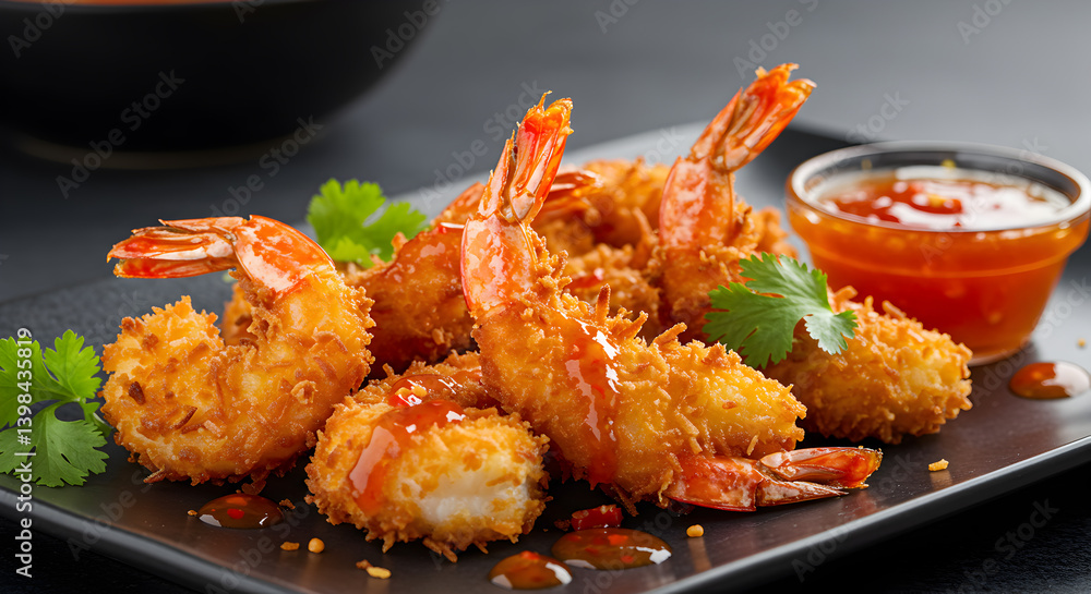 Delicious Golden Crispy Coconut Shrimp with Sweet Chili Sauce Presentation