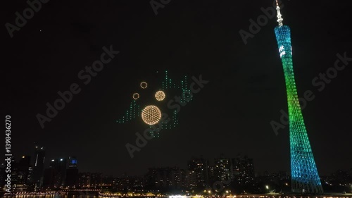 4k Video Guangzhou Tower Drone Show Illuminates Skyline With Stunning Light Display