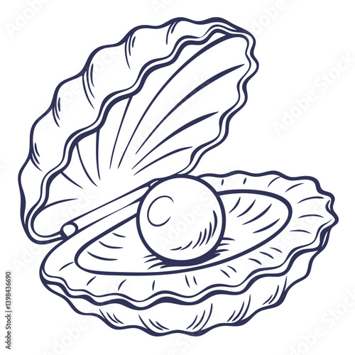 Open Oyster Shell with Pearl Vector Illustration for Art and Design Projects