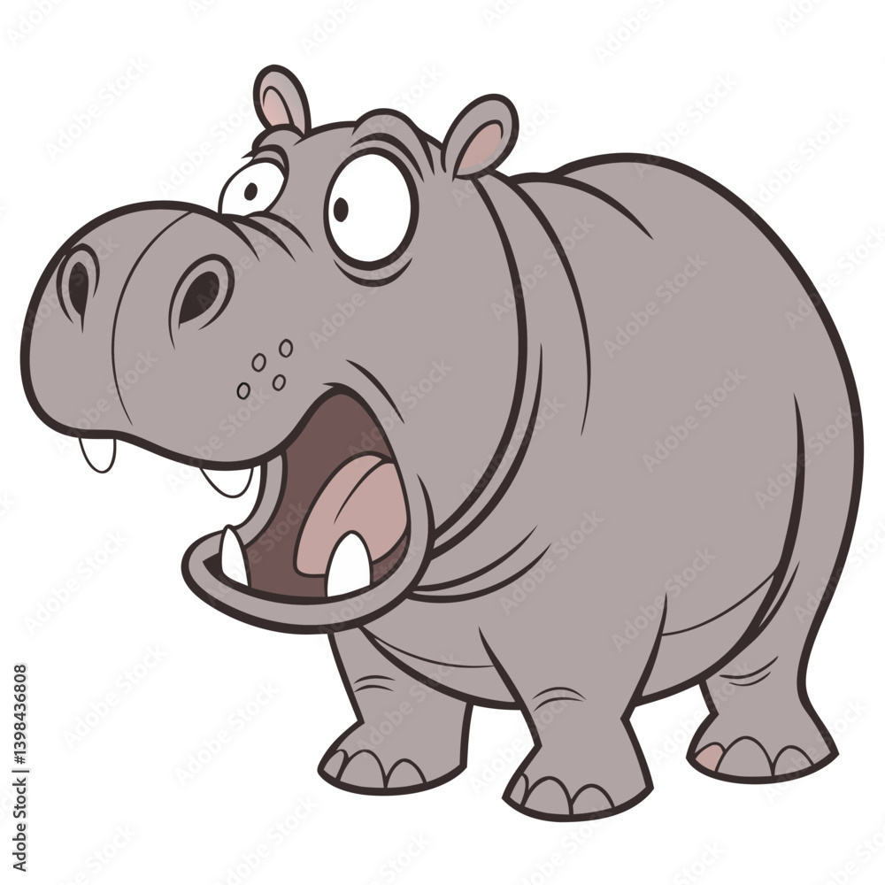 Fototapeta premium Cartoon Hippo with Open Mouth Vector Art for Kids Illustrations and Coloring Books