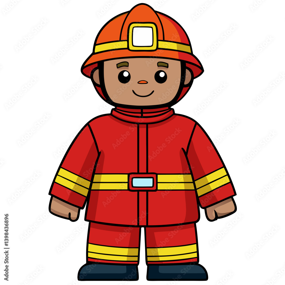 Cute Cartoon Firefighter Character in Red Uniform for Kids Illustrations and Coloring Books Cute Cartoon Firefighter Character in Red Uniform for Kids Illustrations and Coloring Books