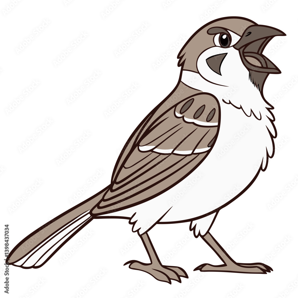 Fototapeta premium Illustrated Sparrow Singing Vector Art for Nature Designs and Bird-Themed Creations