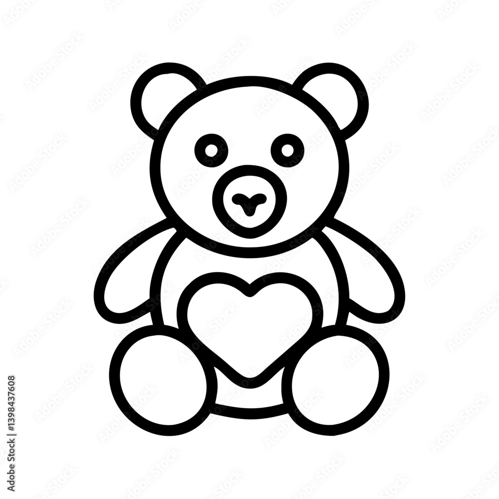 Fototapeta premium Teddy bear outline drawing vector illustration cute stuffed animal plush toy for kids design