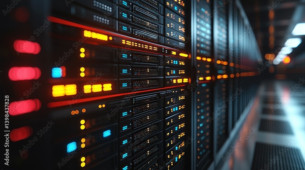 Fototapeta premium Data Center Server Room: Network, Technology, and Digital Infrastructure