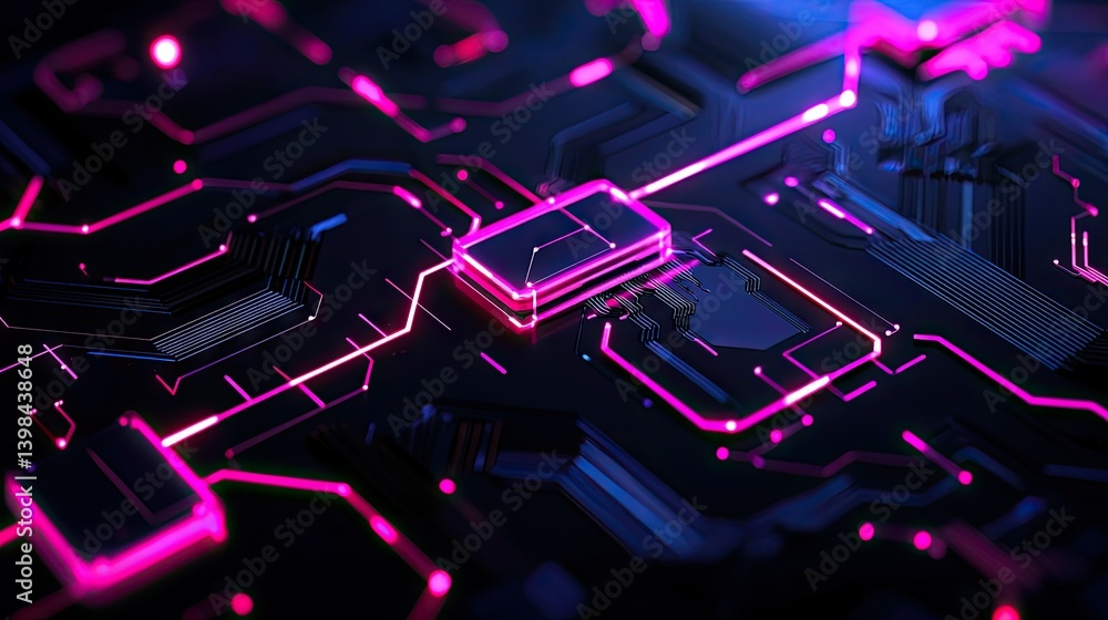 Obraz premium Glowing electronic circuits with pink and blue illuminated lines