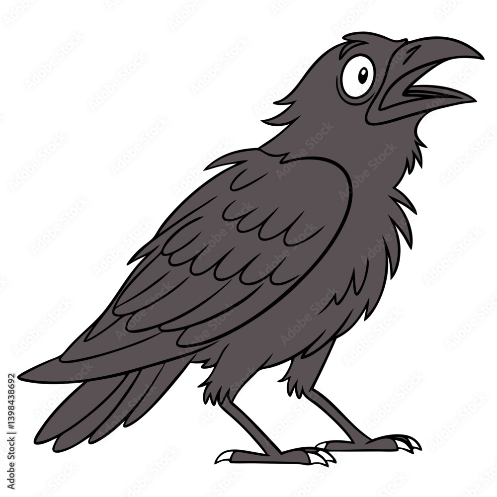 Obraz premium Cartoon Raven Vector Illustration for Tattoo and Coloring Book Design