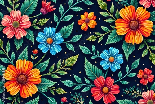 Intricate, flowing floral pattern, continuous design , pattern, art