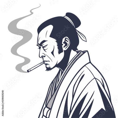 Samurai Smoking Vector Illustration for Art Prints and Graphic Design