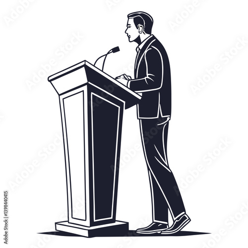 Vector Illustration Man Speaking at Podium Public Speaking Presentation