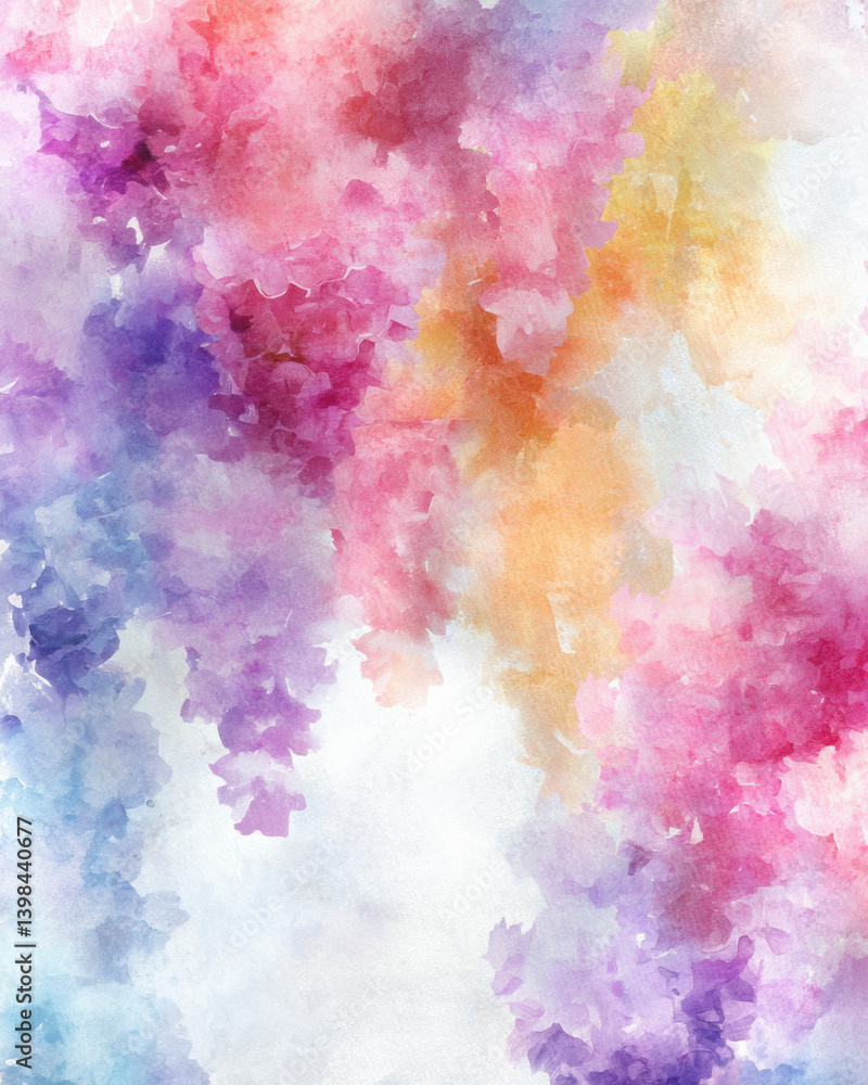 Fototapeta premium vibrant watercolor background featuring soft hues of pink, purple, and orange, creating dreamy