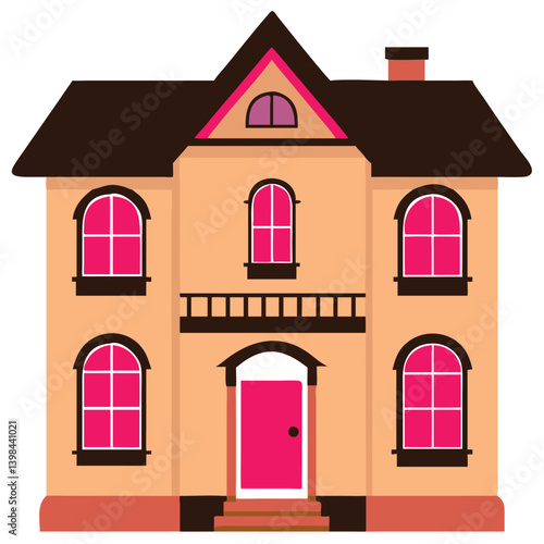 Elegant Pink Victorian House Vector Illustration for Wallpaper or Graphic Design
