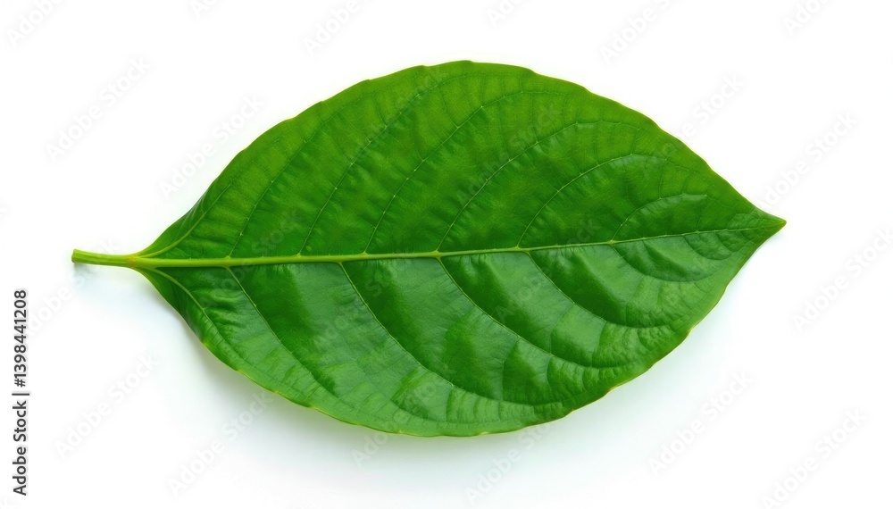 Obraz premium Single leaf of a large, ancient tree isolated on white background, foliage, flat lay