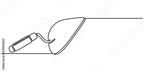 Continuous line drawing of cement trowel. One line of cement trowel for brick. Worker tool concept continuous line art. Editable outline, construction trowel tools concept graphic design vector style.