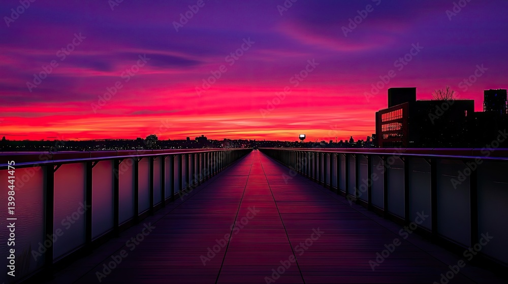 Obraz premium A long walkway leading to a vibrant sunset over the water