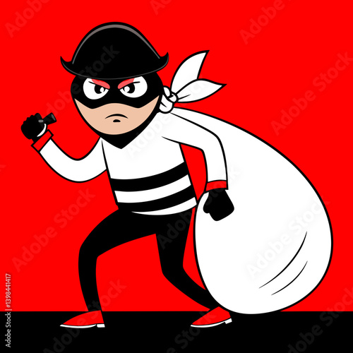 Cartoon Thief Character with Loot Bag Vector Illustration for Design Projects