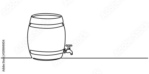 continuous single drawn line art doodle wooden oak beer barrel, barrel drink vintage object one line art design vector, Continuous line drawing wooden oak beer barrel with a tap icon vector minimalist
