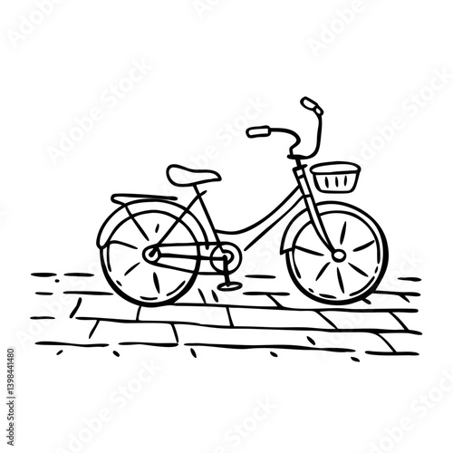 Hand Drawn Bicycle on Cobblestone Path Vector Illustration for Art and Design Projects