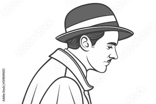 Vintage Detective Portrait Illustration in Classic Hat and Trench Coat Vector Art