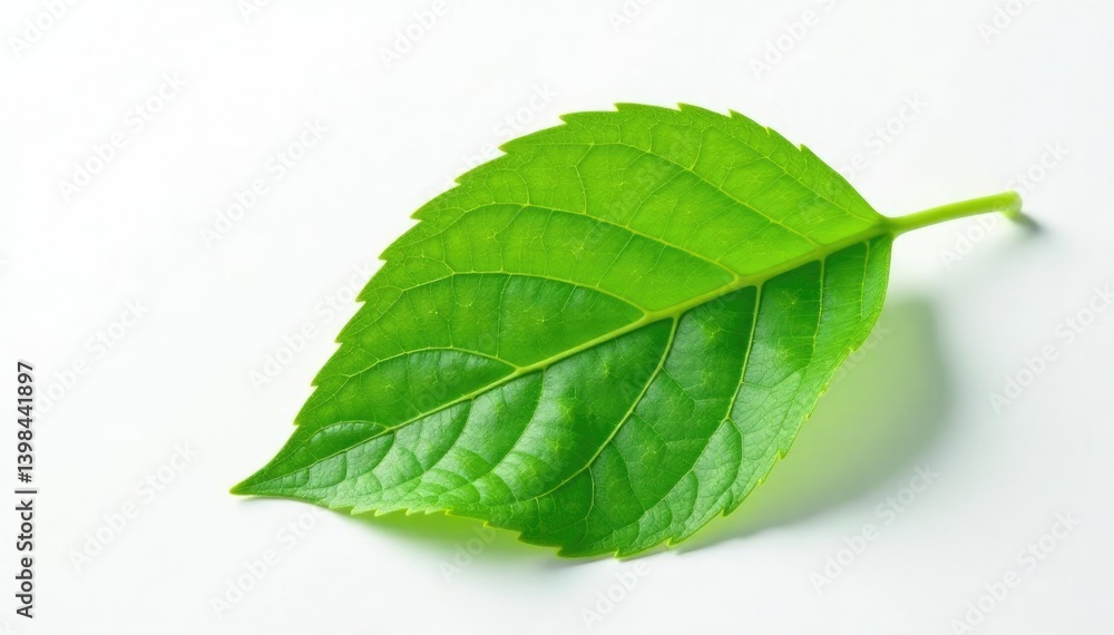 Fototapeta premium Single leaf with intricate veins on white background, botanical, flower, botanical art