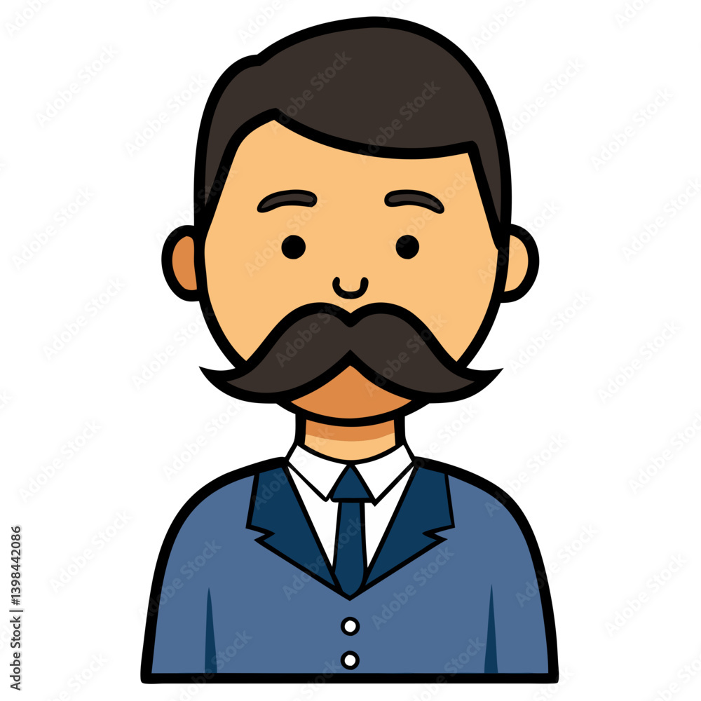 Gentleman Cartoon Portrait with Mustache in Suit Vector Art Illustration Gentleman Cartoon Portrait with Mustache in Suit Vector Art Illustration