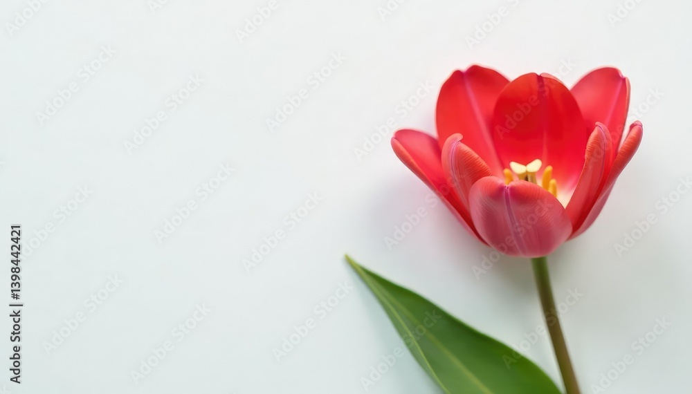 Single tulip flower placed against a clean white surface, nature, color, bloom Single tulip flower placed against a clean white surface, nature, color, bloom