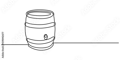continuous single drawn line art doodle wooden oak beer barrel, barrel drink vintage object one line art design vector, Continuous line drawing wooden oak beer barrel with a tap icon vector minimalist