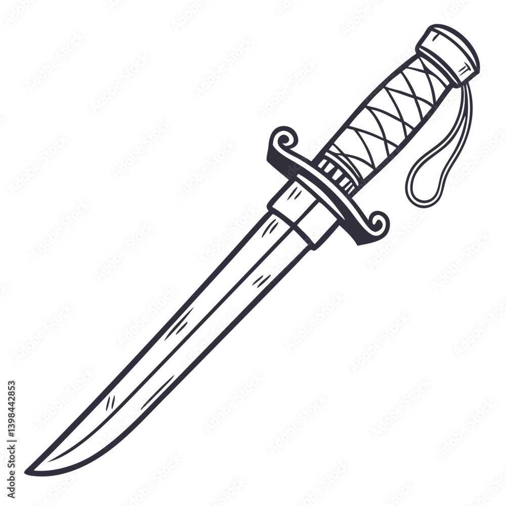Obraz premium Handcrafted Dagger Vector Detailed Knife Illustration for Tattoo or Coloring Book