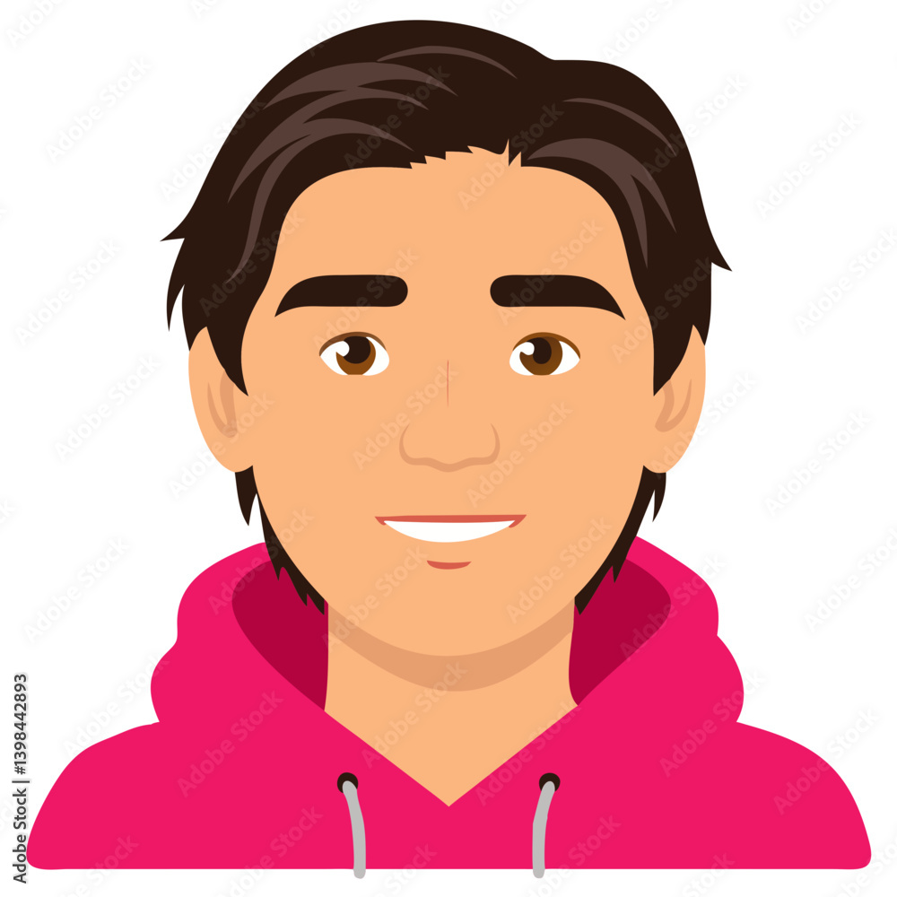 Smiling Young Man in Pink Hoodie Vector Illustration for Online Avatar or Profile Picture Smiling Young Man in Pink Hoodie Vector Illustration for Online Avatar or Profile Picture